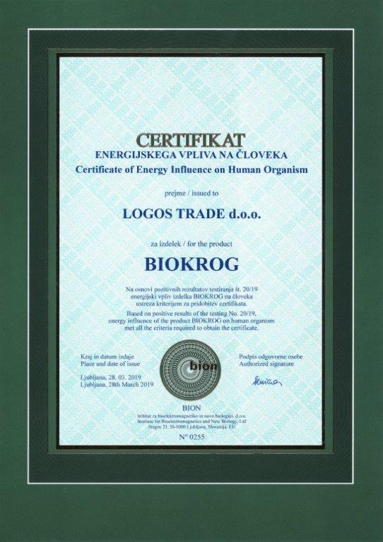 Certifikat Biokrog_Inštitut Bion_energijski vpliv